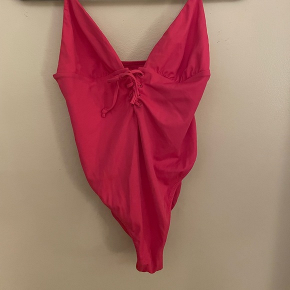 L.A. Hearts by Pacsun Hot Pink V-neck Front Tie One Piece Swimsuit - Picture 4 of 7